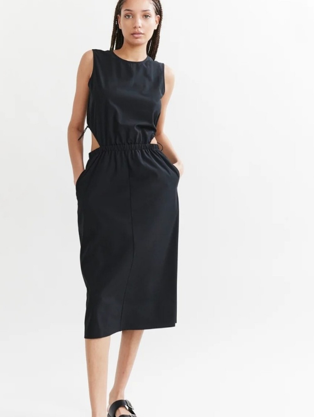 NWT Limon Sleeveless Black Cutout Waist Midi Dress Large